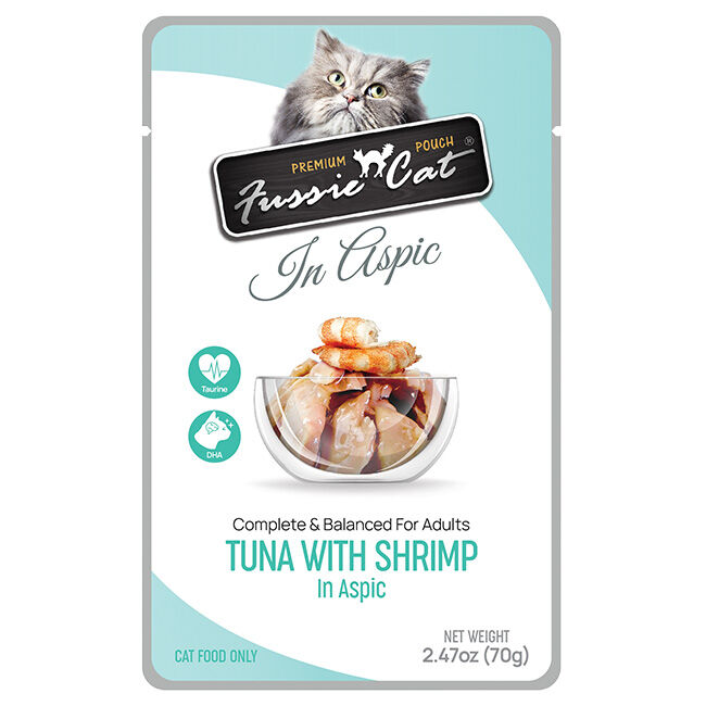 Fussie Cat Premium Pouch in Aspic Tuna with Shrimp in Aspic