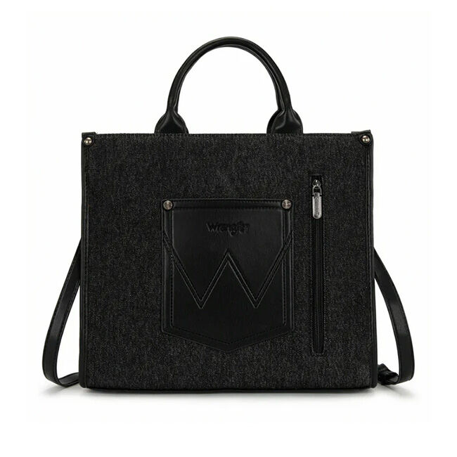 Wrangler Aztec Studded Denim Crossbody Tote Bag - Black image number null