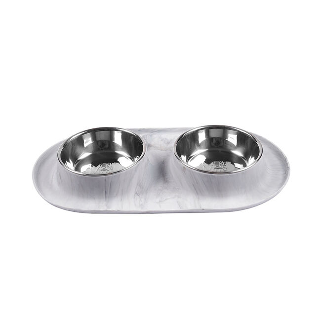 Messy Mutts Double Silicone Dog Feeder with Stainless Bowls - 1.5 Cups - Marble image number null