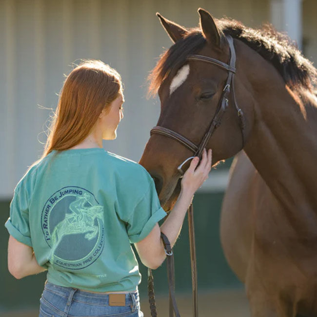 Equestrian Prep Collection Women's Short Sleeve Tee - I'd Rather Be Jumping - Seafoam image number null