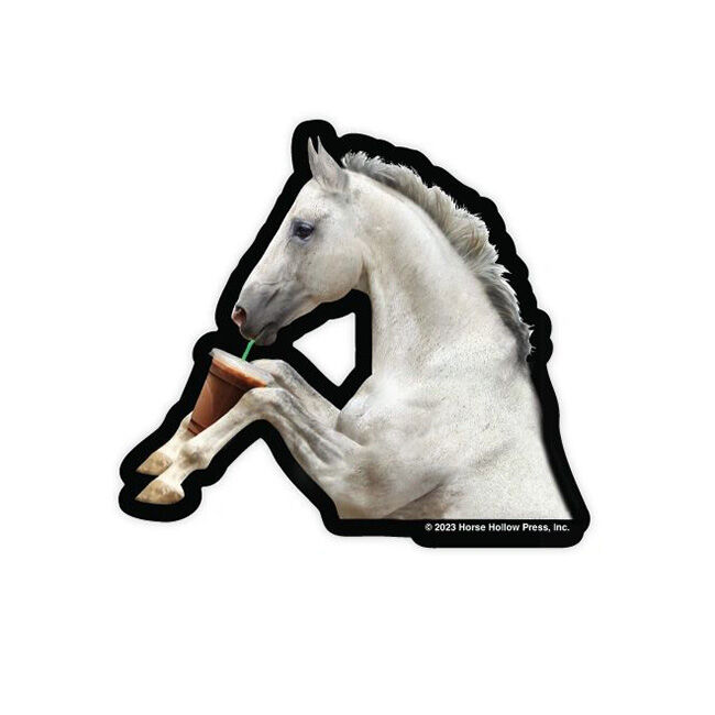 Horse Hollow Press Die-Cut Sticker - Horse in Car Drinking Coffee image number null