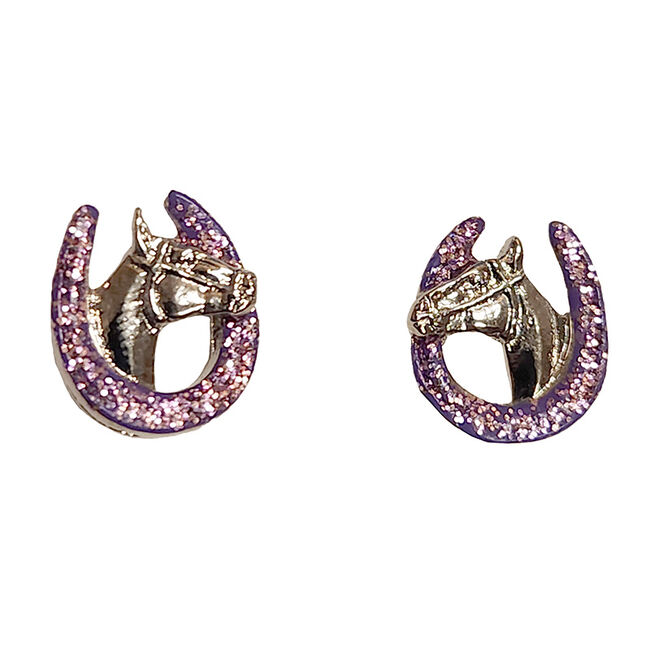 Finishing Touch of Kentucky Horse Head and Shoe Silver and Purple Earrings image number null