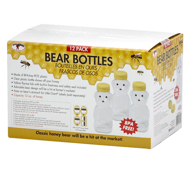12 Ounce Plastic Bear Bottle case of 12 Bottles with Lids