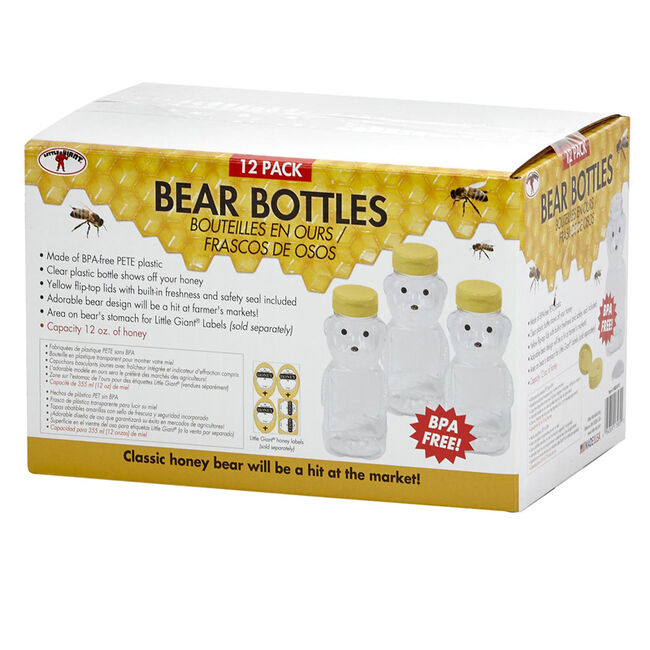 12 Ounce Plastic Bear Bottle case of 12 Bottles with Lids image number null