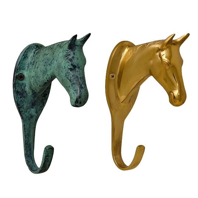 Horse Fare 6-1/8" Brass Horse Head Hook image number null