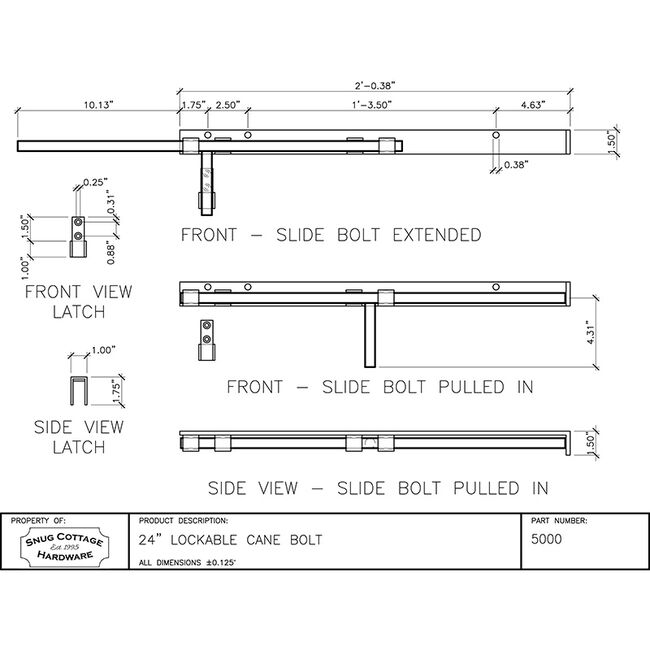 Snug Cottage Hardware Lockable Cane Bolt image number null