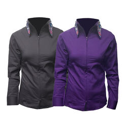 RHC Equestrian Women's Jeweled Collar Zip Show Shirt