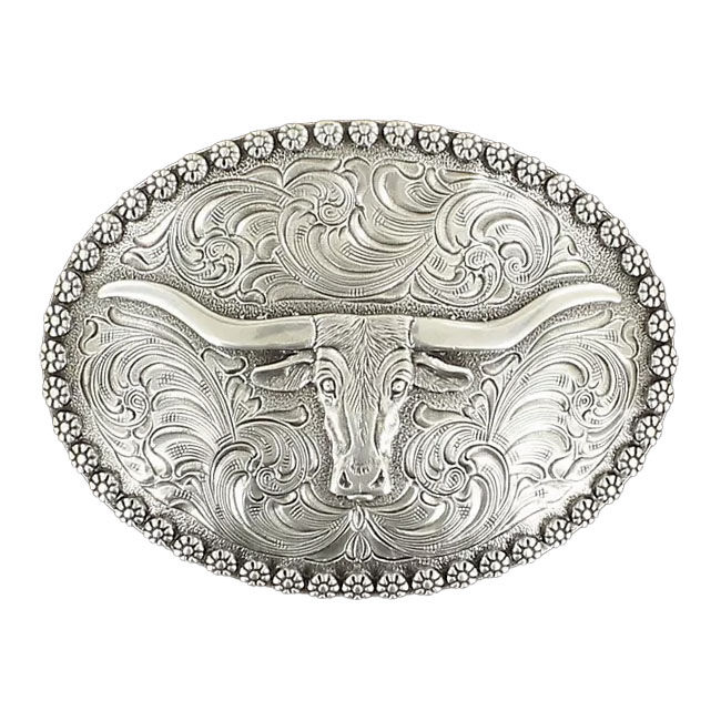 Nocona Men's Oval Berry Edge Nail Head Longhorn Buckle image number null
