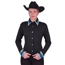 RHC Equestrian Women's Lana Stretch PolyKnit Show Shirt - Black/Turquoise