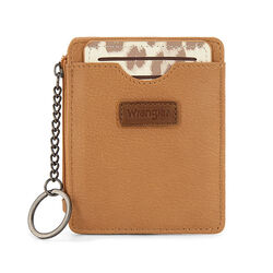 Wrangler Small Card Case Wallet with Keychain & Detachable Card Holder - Tan