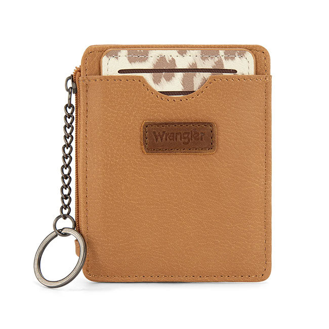 Wrangler Small Card Case Wallet with Keychain & Detachable Card Holder - Tan image number null