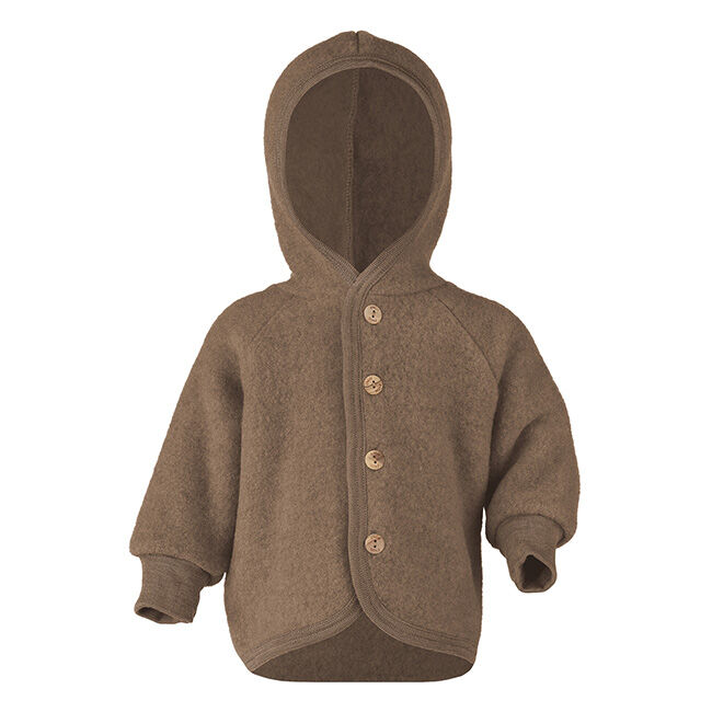 Engel Baby 100% Wool Hooded Jacket with Wooden Buttons - Walnut Melange image number null