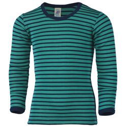 Engel Kids' Wool/Silk Blend Striped Long-Sleeve Shirt - Ice Blue/Navy