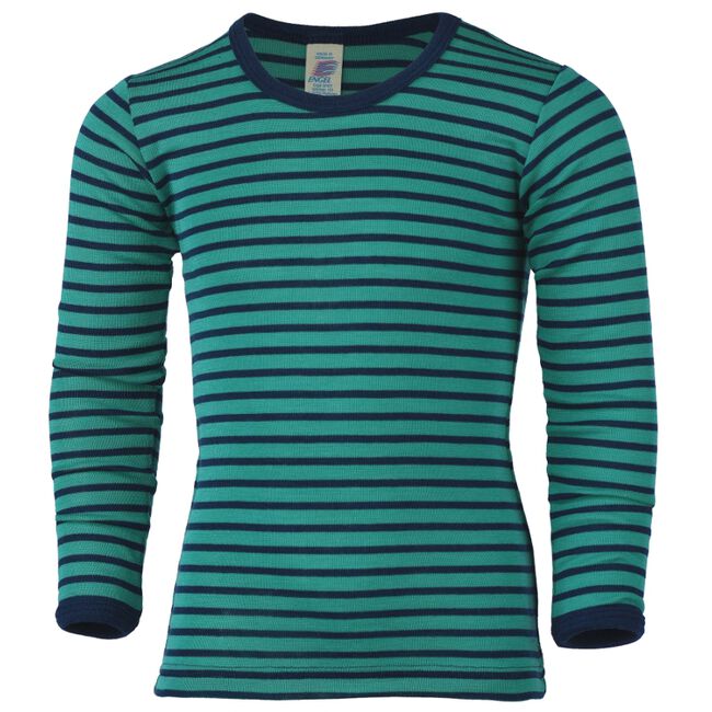 Engel Kids' Wool/Silk Blend Striped Long-Sleeve Shirt - Ice Blue/Navy image number null