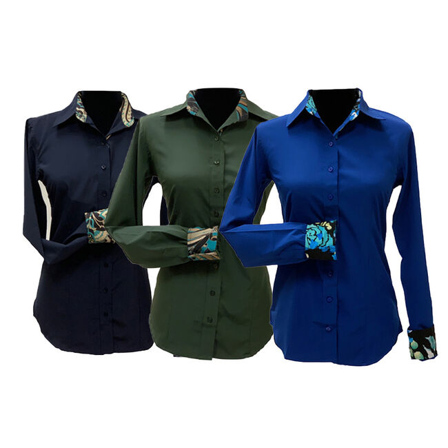 RHC Equestrian Ladies Microfiber Button Down Show Shirt With Contrast Trim image number null