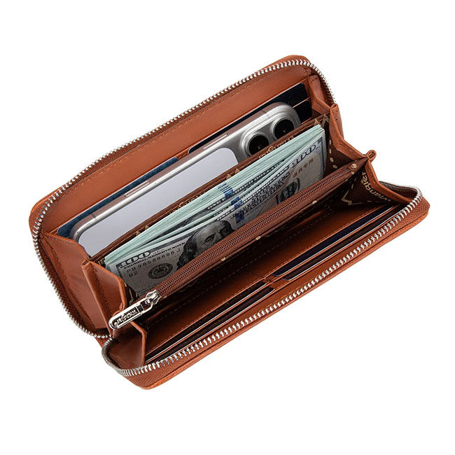 Wrangler Lace Floral RFID-Blocking Zip-Around Wallet - Brown image number null