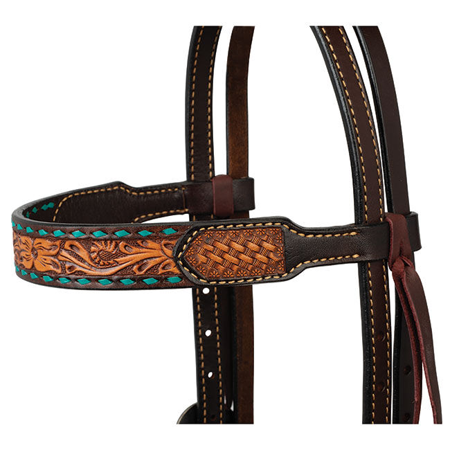 Weaver Equine Turquoise Cross Floral Buckstitch Browband Headstall image number null