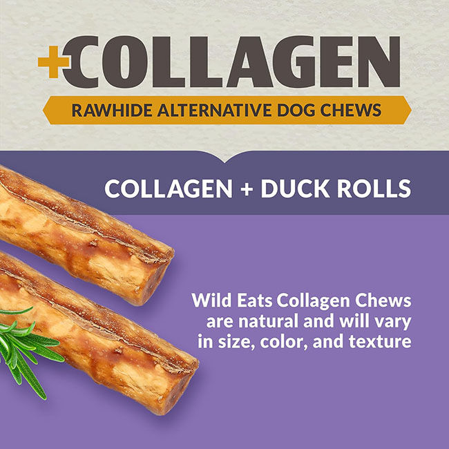 Wild Eats Collagen Chews for Dogs - Rawhide Alternative - Collagen & Duck Rolls image number null