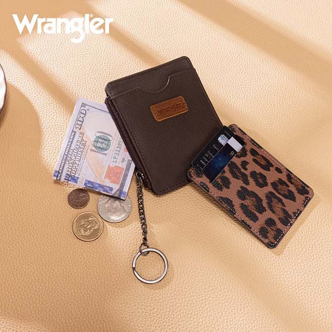 Wrangler Small Card Case Wallet with Keychain & Detachable Card Holder - Coffee image number null