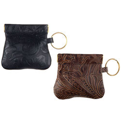 Western Express Tooled Leather Squeeze Coin Purse with Key Ring