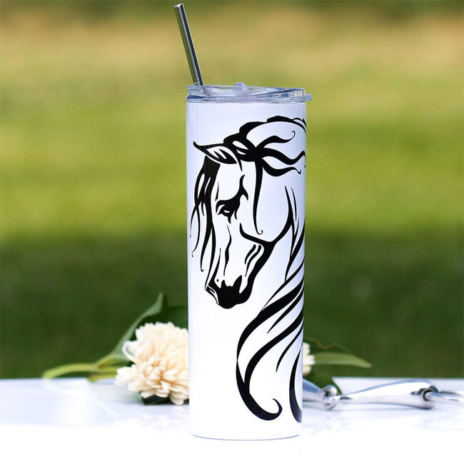 Classy Equine 20 oz Skinny Tumbler with Straw - Breathless Arabian image number null