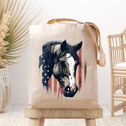 Dark Horse Dream Designs Canvas Tote Bag - Patriotic Horse Head