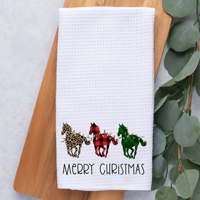 Dark Horse Dream Designs Hand Towel - Merry Christmas Horses image number null