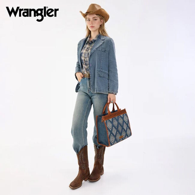 Wrangler Aztec Studded Denim Crossbody Tote Bag - Jean image number null