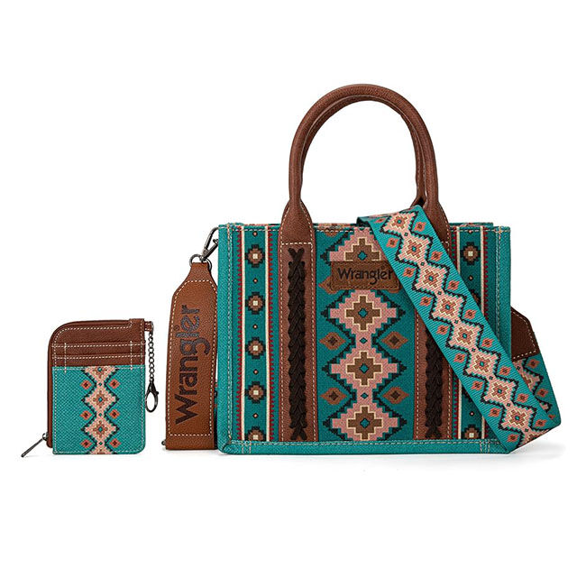 Wrangler Aztec Small Crossbody Tote Bag & Card Case Set - Turquoise image number null