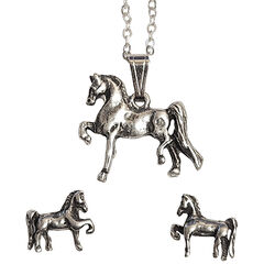 Finishing Touch of Kentucky Earring & Necklace Set - Saddlebred - Retro Silver