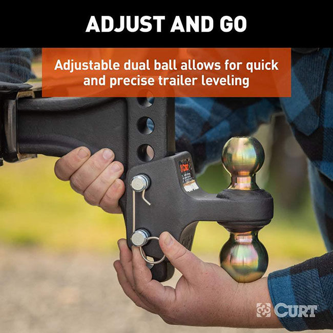 CURT HD Adjustable Trailer Hitch Ball Mount with Dual Ball - 2-1/2" Shank image number null