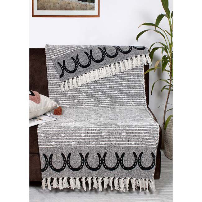 AWST International Cotton Throw - Horseshoes - Black image number null