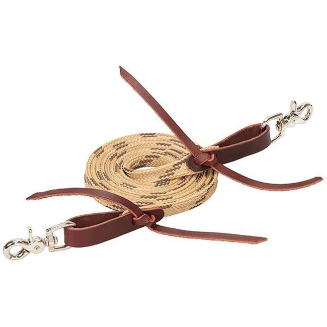 Weaver Leather Flat Braided Competition Roper Rein - Tan/Brown image number null
