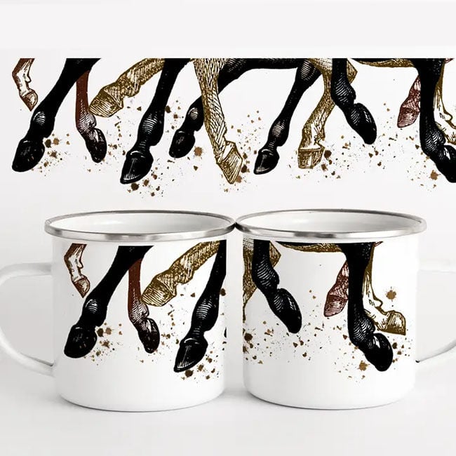 The Traveled Lane 11 oz Enamel Camp Mug - Horse Legs image number null