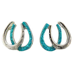 Finishing Touch of Kentucky Earrings - Double Horseshoe - Silver & Turquoise