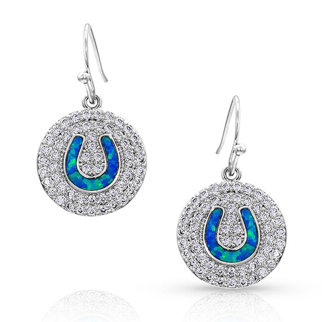 Montana Silversmiths Medallion Horseshoe Opal Earrings image number null