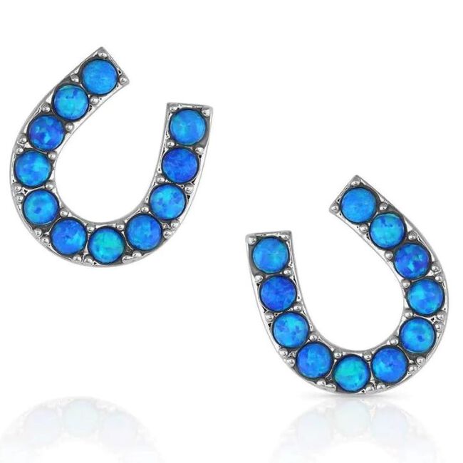 Montana Silversmiths Water's Luck Horseshoe Opal Earrings image number null