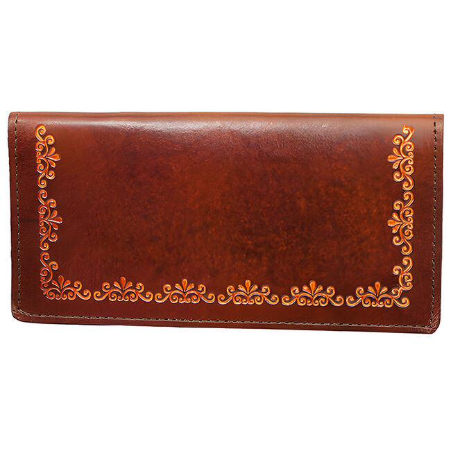 Western Express Leather Checkbook Wallet with Filigree Tooling - Antiqued Brown Leather image number null