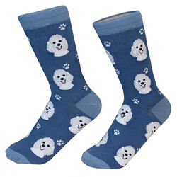 E&S Pets Unisex Novelty Crew Socks - Poodle - White
