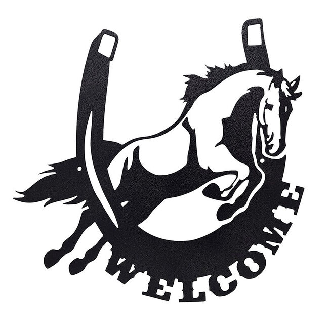Metal Mazing Welcome Sign - Handmade in NH - Horseshoe Jumping image number null