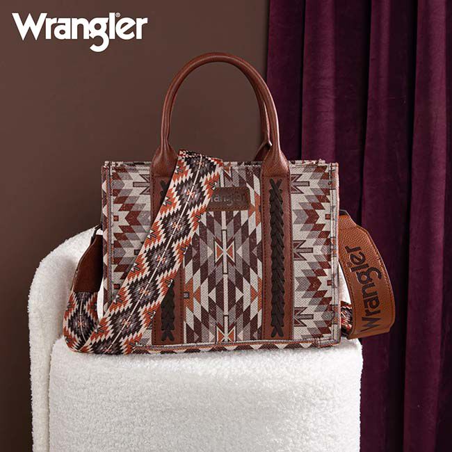Wrangler Southwestern Dual-Sided Printed Crossbody Tote - Brown image number null