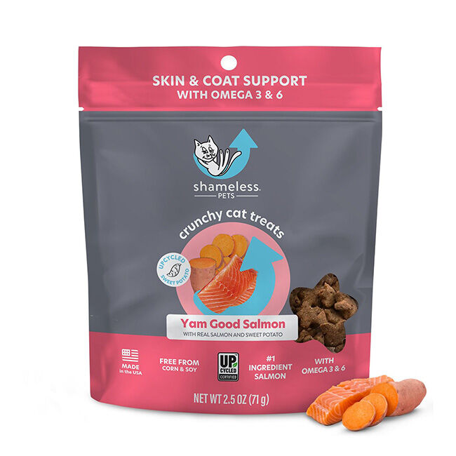 Shameless Pets Crunchy Cat Treats - Skin & Coat Support with Omega 3 & 6 - Yam Good Salmon with Real Salmon and Sweet Potato image number null