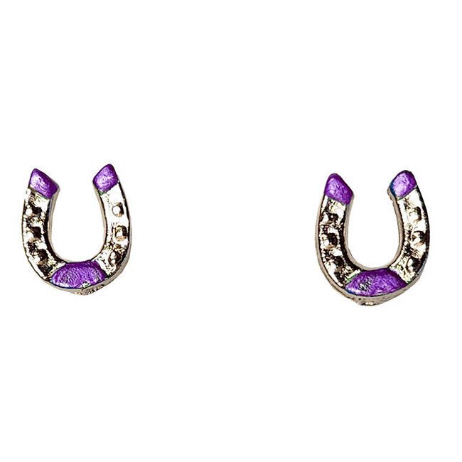 Finishing Touch of Kentucky Two Tone Amethyst and Imitation Rhodium Finish Horseshoe Earrings image number null
