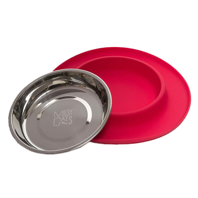 Messy Mutts Silicone Cat Feeder Bowls Red image number null