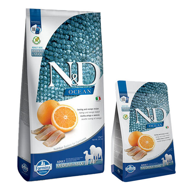 Farmina N&D Grain-Free Ocean Adult Medium & Maxi Dog Food - Herring & Orange Recipe image number null