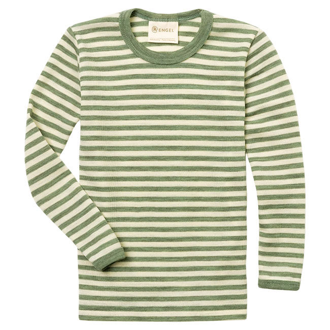Engel Kids' 100% Merino Wool Striped Long-Sleeve Shirt - Sage Melange/Natural image number null