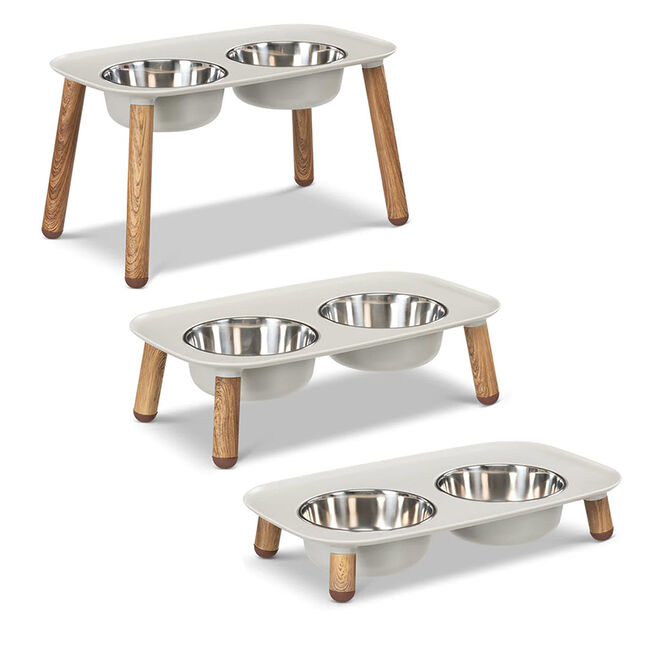 Messy Mutts Elevated Double Feeder with Stainless Bowls and Faux Wood Legs image number null