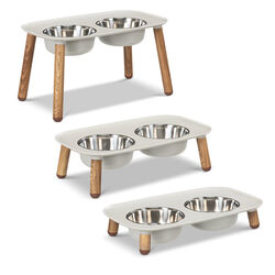 Messy Mutts Elevated Double Feeder with Stainless Bowls and Faux Wood Legs