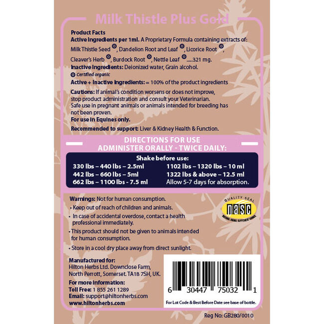 Hilton Herbs Milk Thistle Plus Gold The Cheshire Horse