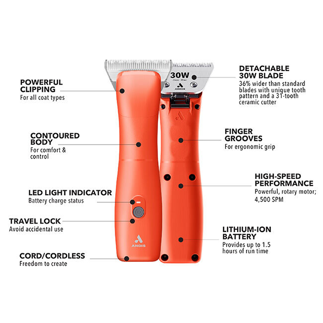 Andis Emerge Clipper with #30 Wide Blade - Orange image number null